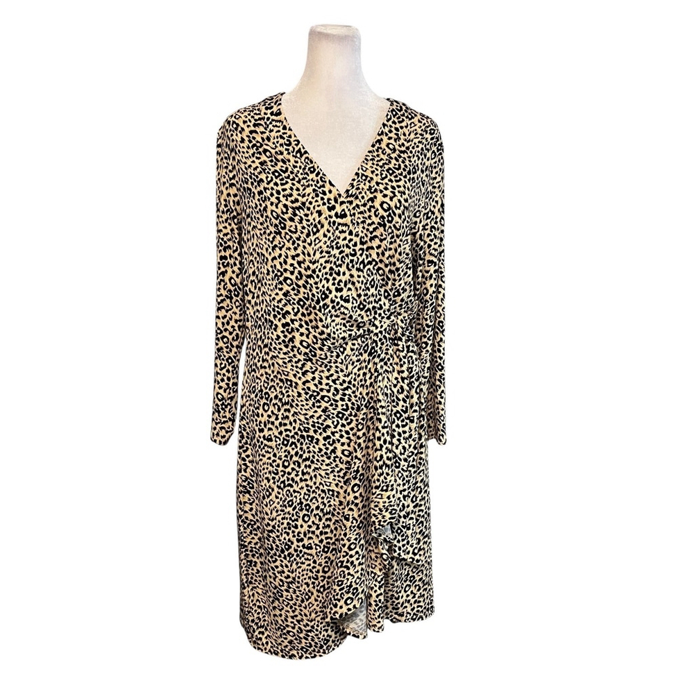 BCBG Max Azria Leopard 3/4 Sleeve Wrap Dress Size Large NWT - Picture 4 of 10